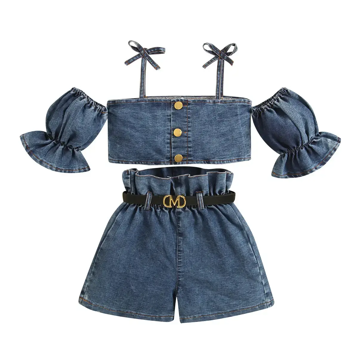 Girls Denim Shorts Top Set Blue Casual Summer Wear - Image 7