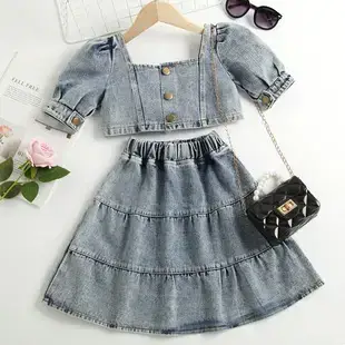 Girls Denim Shorts Top Set Blue Casual Summer Wear — feature 19