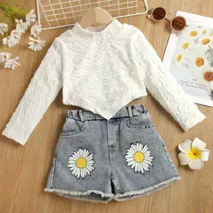 Girls Denim Shorts Top Set Blue Casual Summer Wear — feature 21