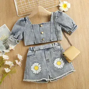 Girls Denim Shorts Top Set Blue Casual Summer Wear — feature 28