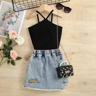 Girls Denim Shorts Top Set Blue Casual Summer Wear — feature 29