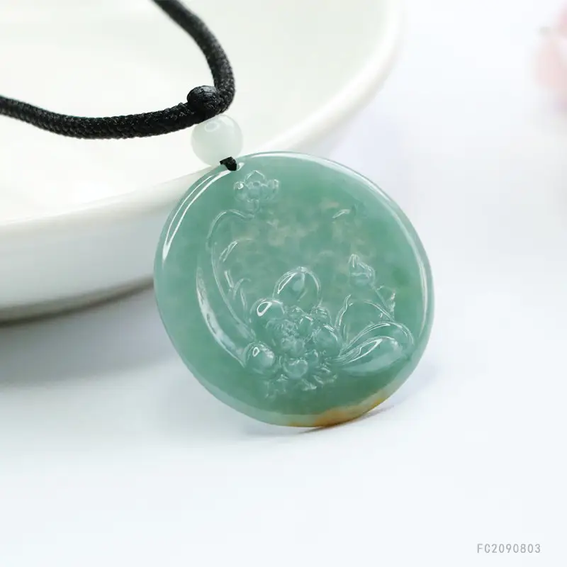 Guan Yu Jade Pendant Blue Water Blossom Natural Grade - Image 3