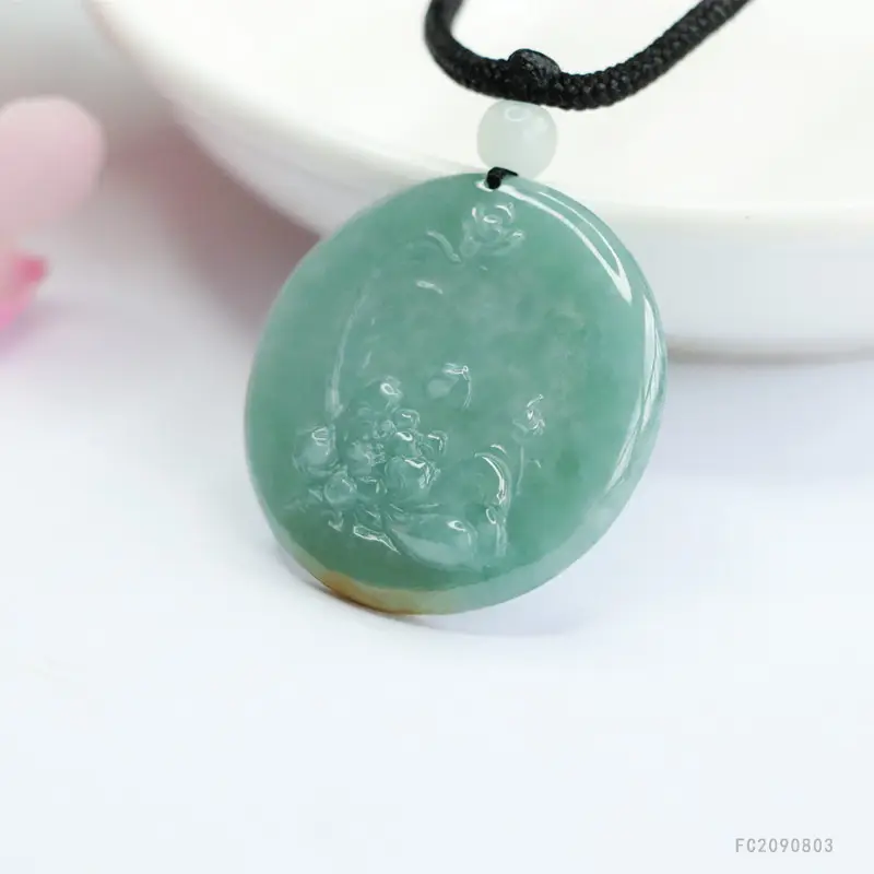Guan Yu Jade Pendant Blue Water Blossom Natural Grade - Image 4