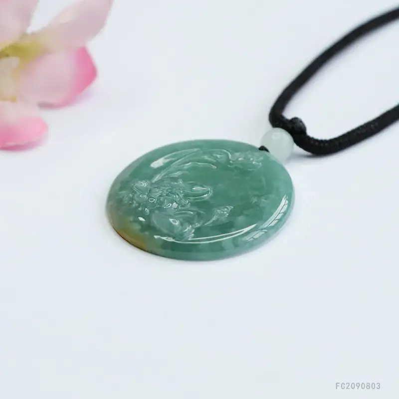 Guan Yu Jade Pendant Blue Water Blossom Natural Grade - Image 5