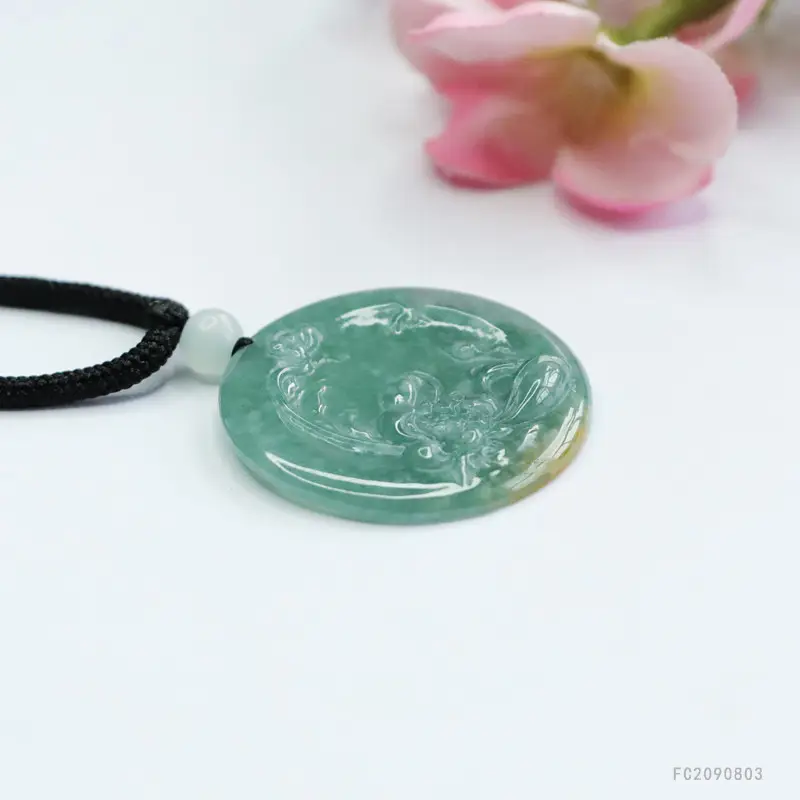 Guan Yu Jade Pendant Blue Water Blossom Natural Grade — feature 11