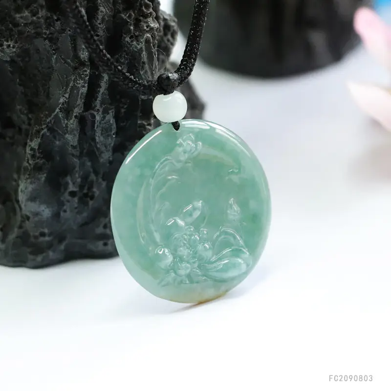 Guan Yu Jade Pendant Blue Water Blossom Natural Grade — feature 8