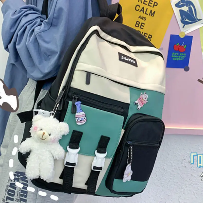 Korean Style Pink Beige School Backpack for Girls - Image 5