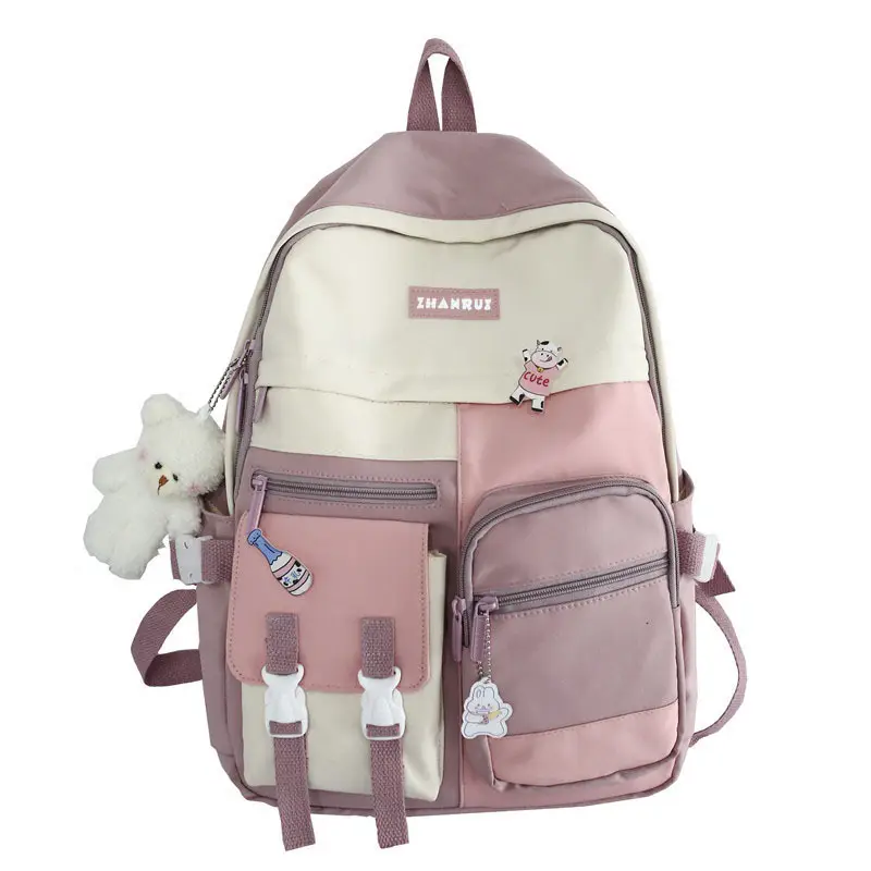 Korean Style Pink Beige School Backpack for Girls - Image 7