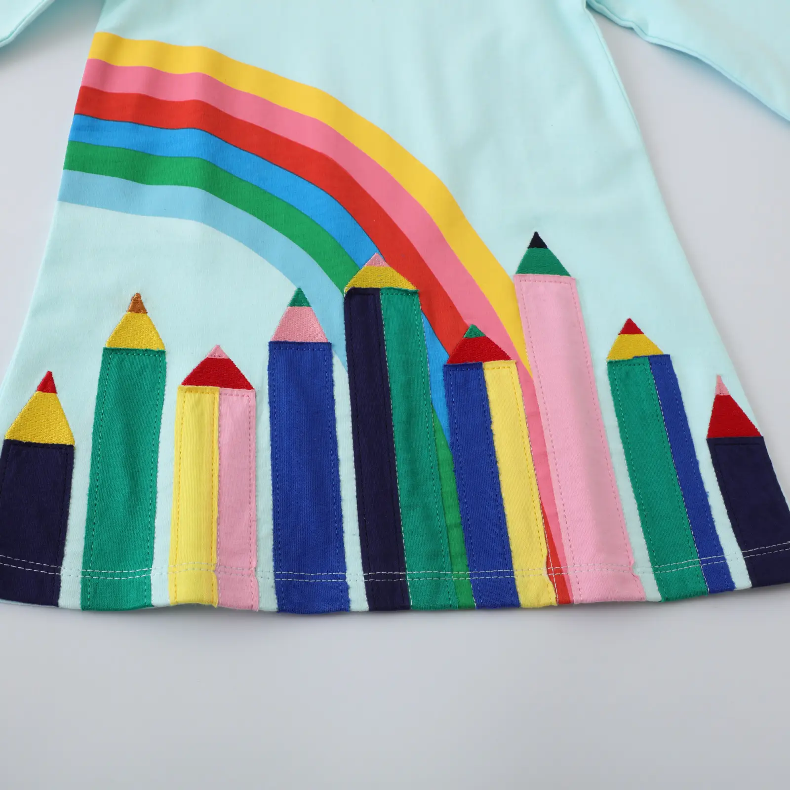 Kids Rainbow T-Shirt Light Blue Long Sleeve
