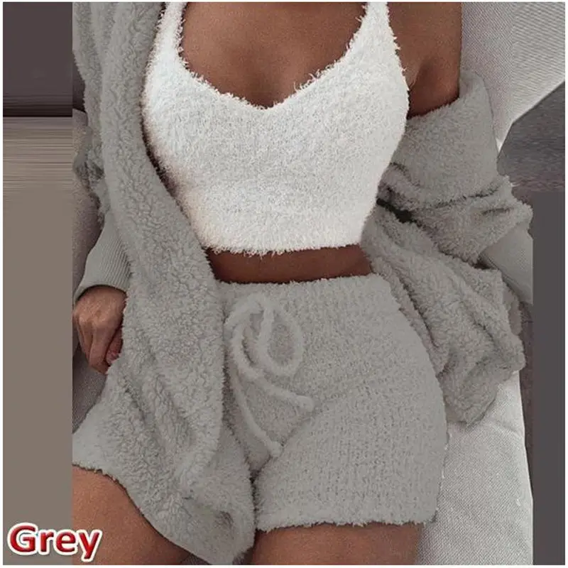 Women's Plush 3-Piece Winter Set Orange Shorts & Longsleeves