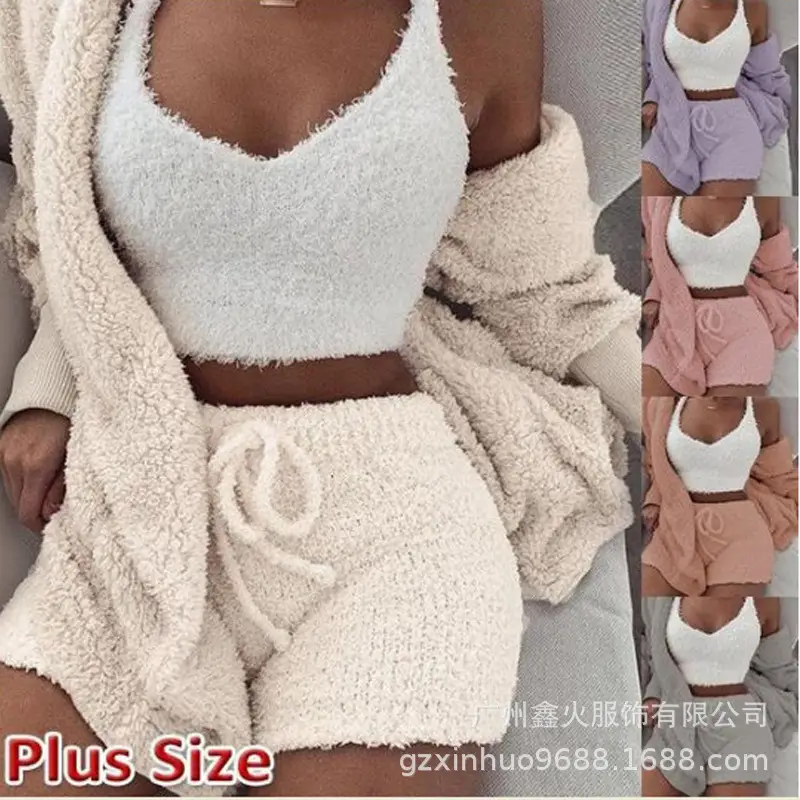 Women's Plush 3-Piece Winter Set Orange Shorts & Longsleeves — feature 10