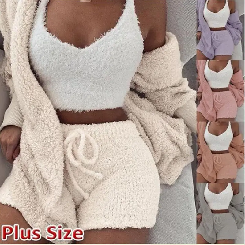 Women's Plush 3-Piece Winter Set Orange Shorts & Longsleeves — feature 12