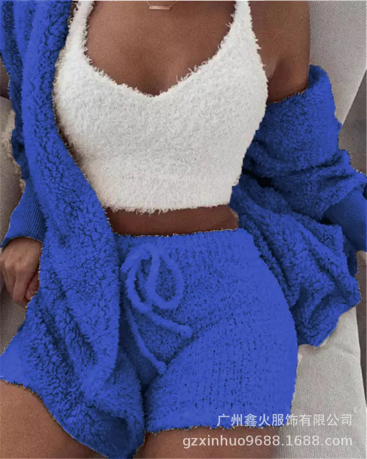 Women's Plush 3-Piece Winter Set Orange Shorts & Longsleeves — feature 18