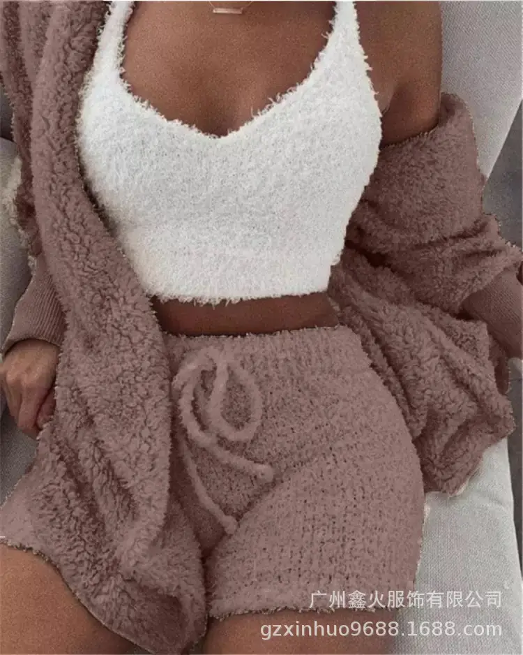Women's Plush 3-Piece Winter Set Orange Shorts & Longsleeves — feature 20