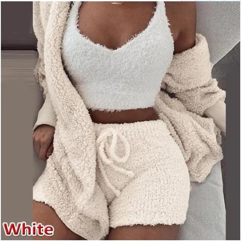 Women's Plush 3-Piece Winter Set Orange Shorts & Longsleeves — feature 7