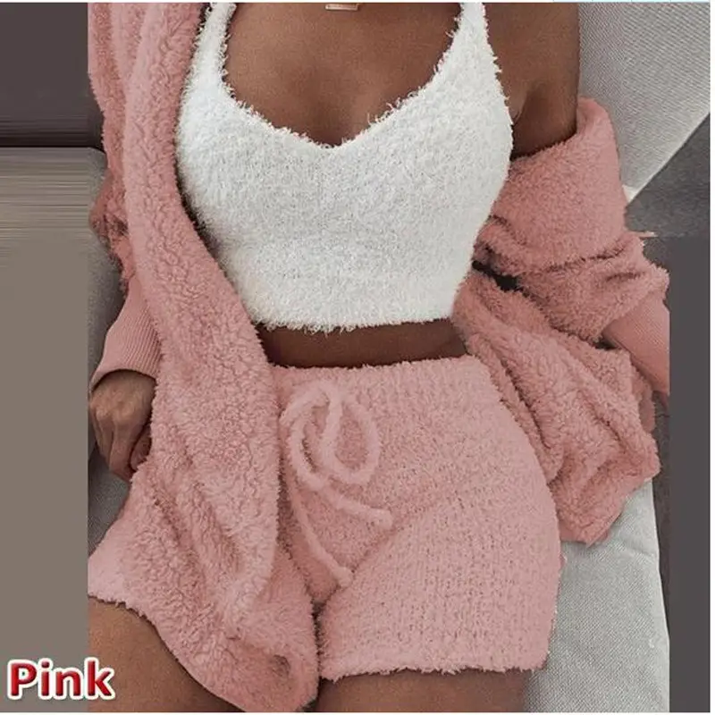 Women's Plush 3-Piece Winter Set Orange Shorts & Longsleeves — feature 9