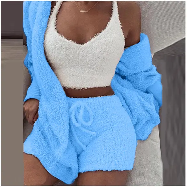 Women's Plush 3-Piece Winter Set Orange Shorts & Longsleeves
