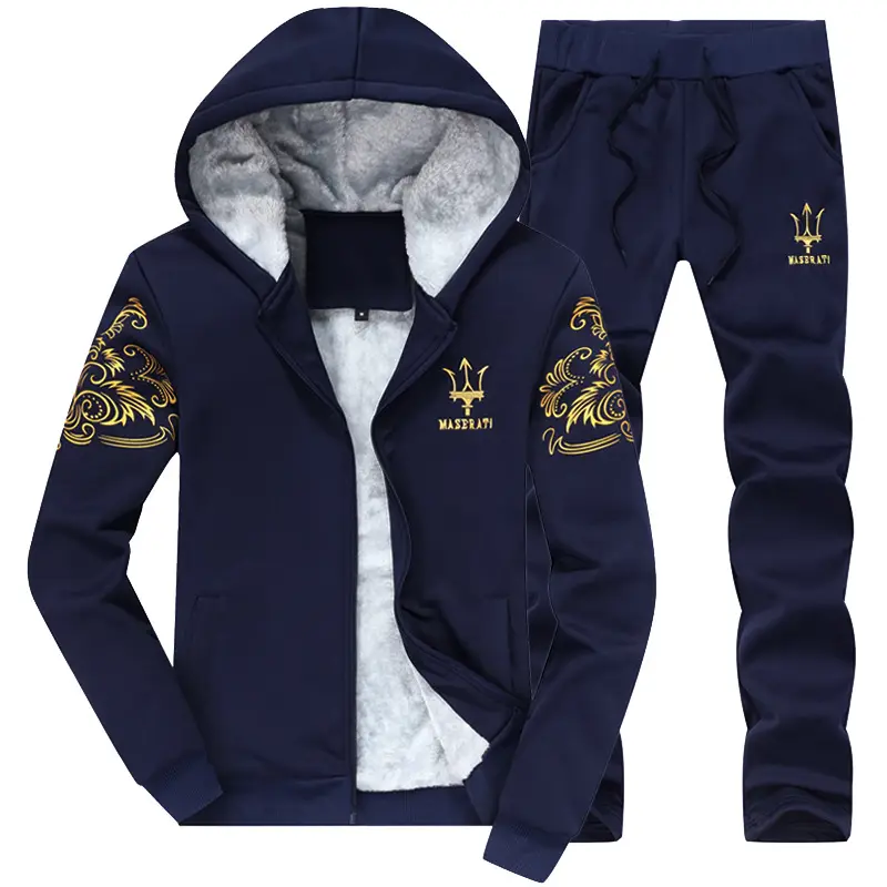 Winter Men's Black Hoodie Track Suit with Gold Embroidery - Image 3