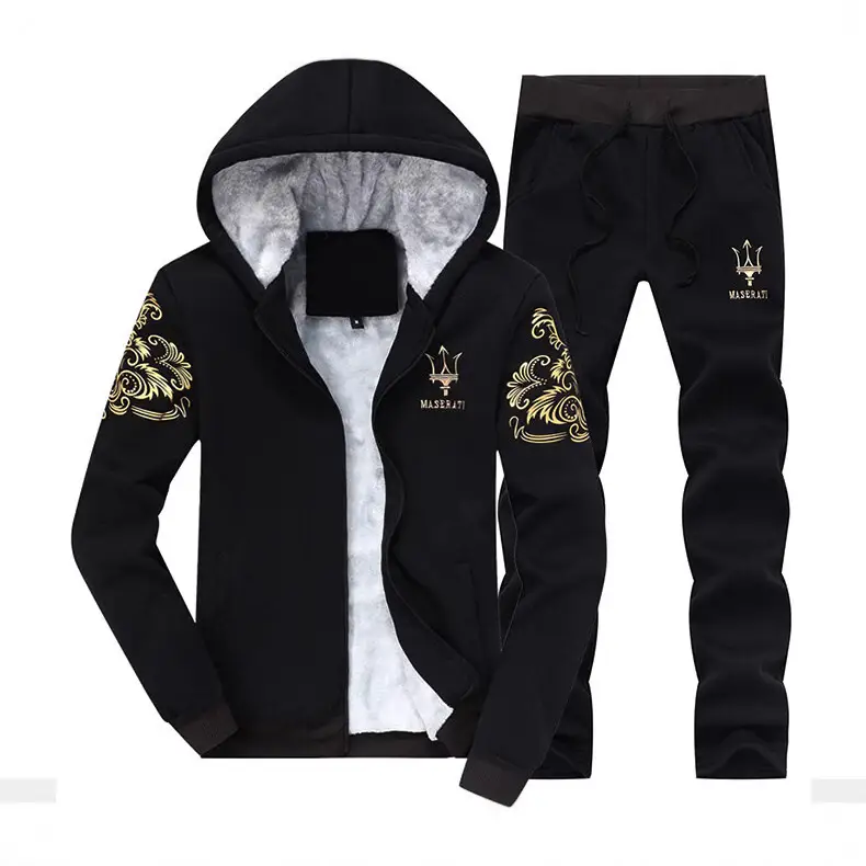 Winter Men's Black Hoodie Track Suit with Gold Embroidery - Image 6