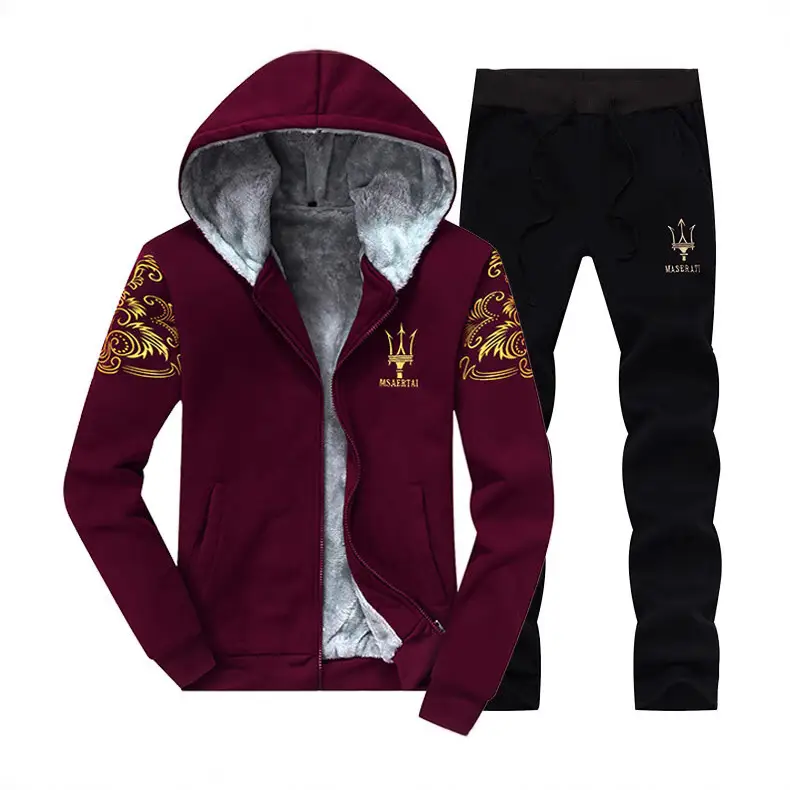 Winter Men's Black Hoodie Track Suit with Gold Embroidery - Image 7