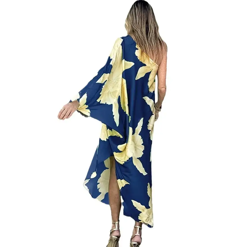 2025 Women's Printed Floral Long Skirt Dress Navy Blue - Image 6