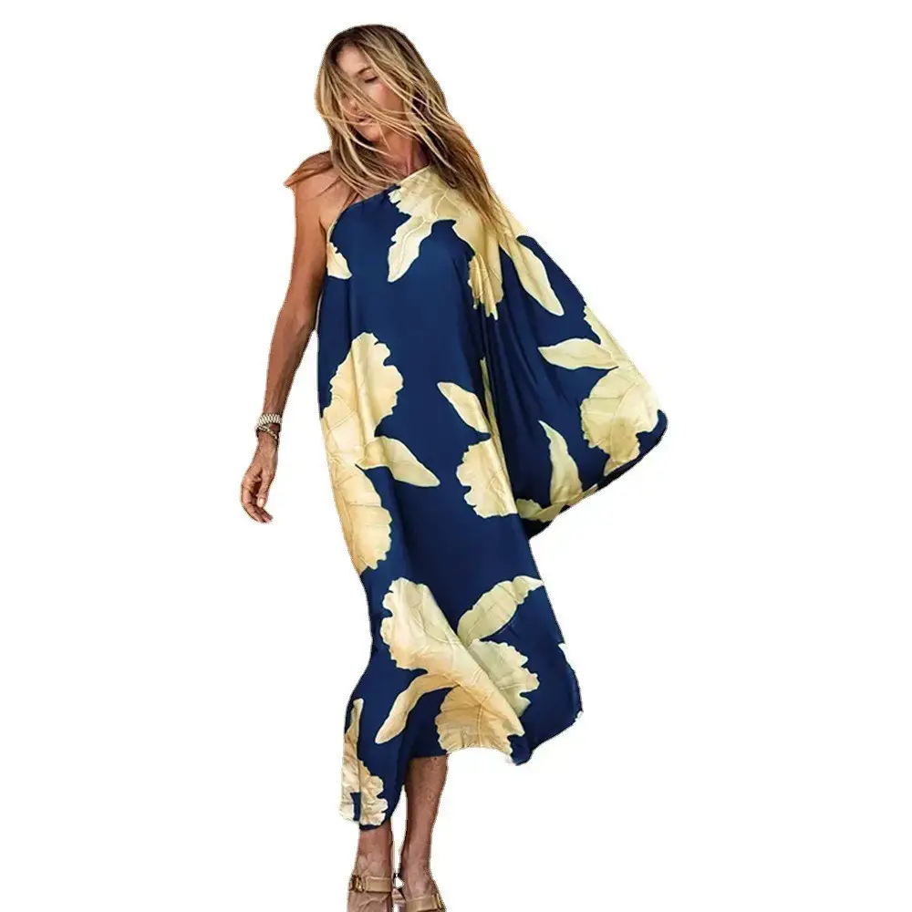 2025 Women's Printed Floral Long Skirt Dress Navy Blue — feature 10
