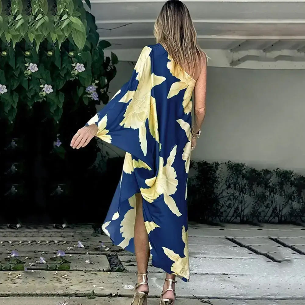 2025 Women's Printed Floral Long Skirt Dress Navy Blue — feature 4