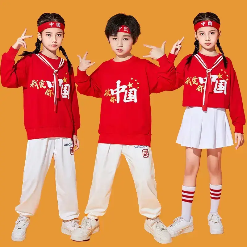 Autumn Red China Print Kids Sweatshirt Set for Men Women - Image 18