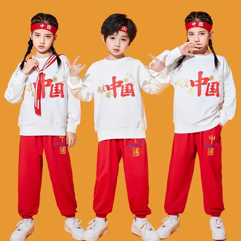 Autumn Red China Print Kids Sweatshirt Set for Men Women - Image 19