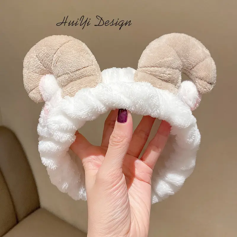 White Plush Hair Band with Lace Bow for Girls