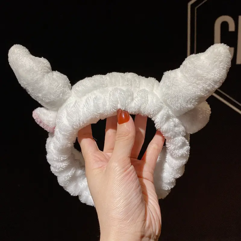 White Plush Hair Band with Lace Bow for Girls