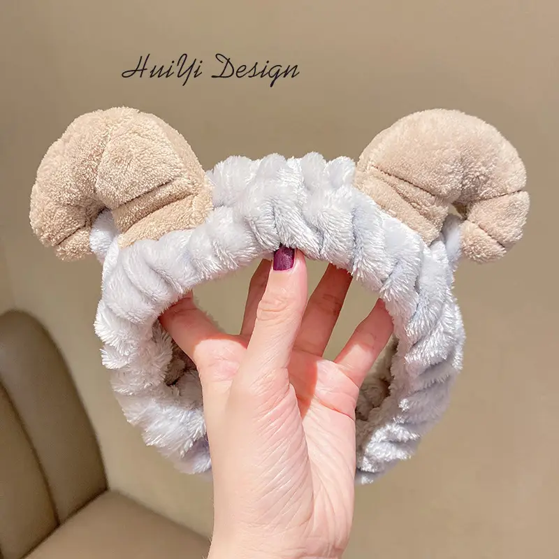 White Plush Hair Band with Lace Bow for Girls