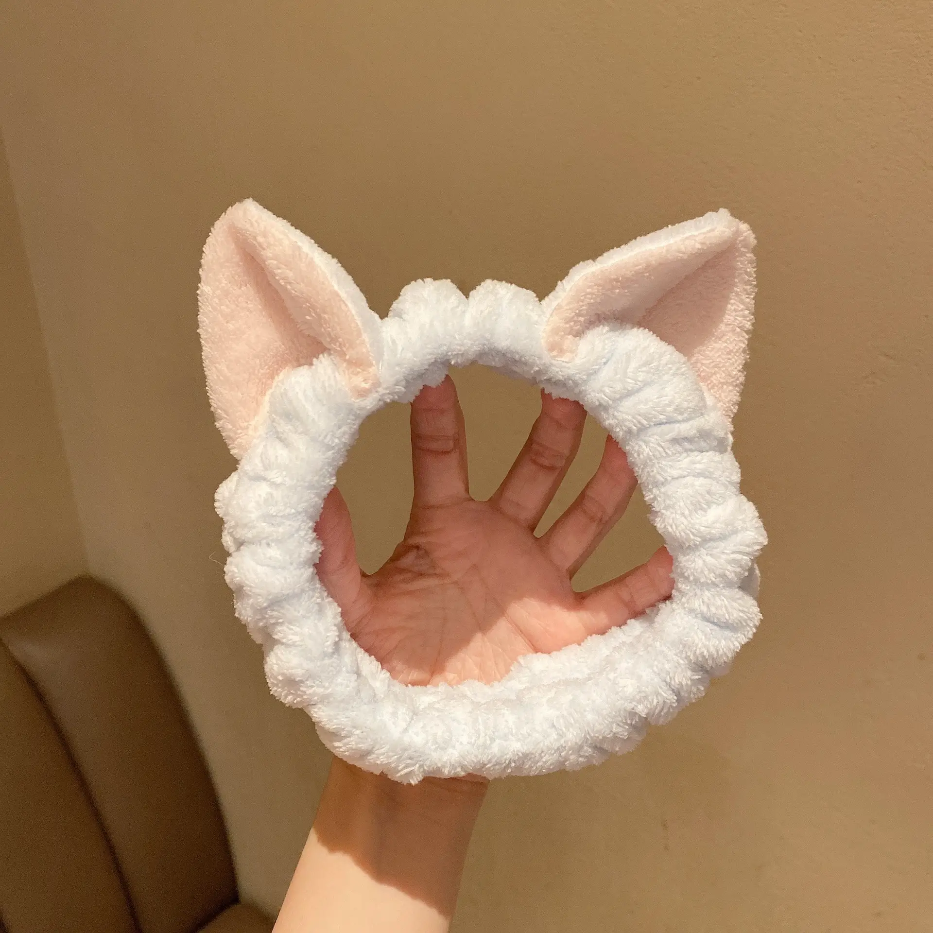 White Plush Hair Band with Lace Bow for Girls