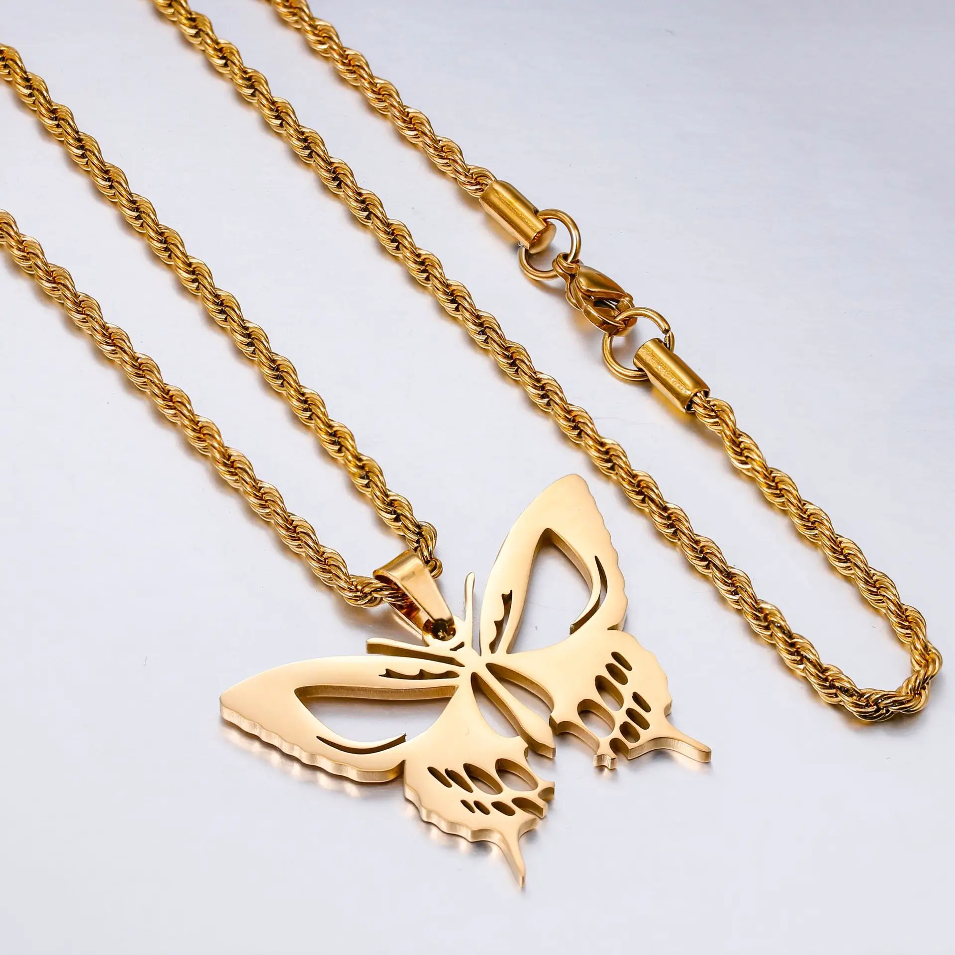 Gold Butterfly Skull Necklace for Girls