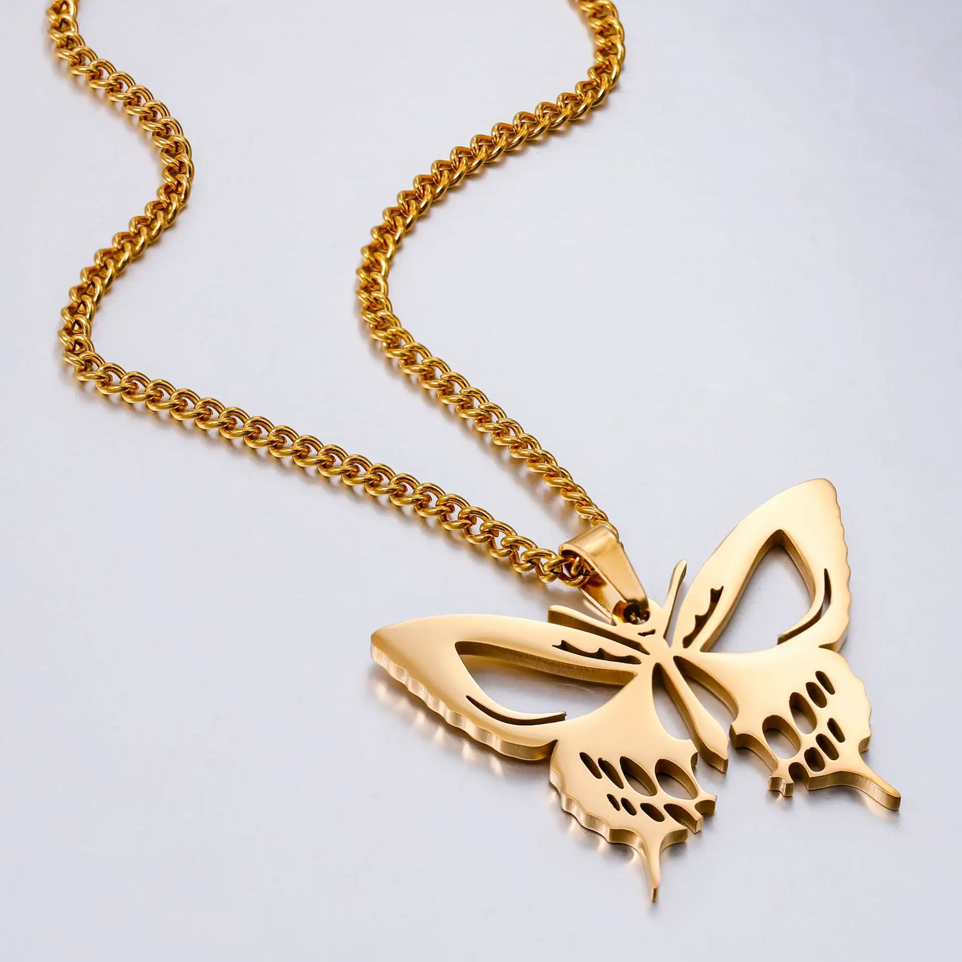Gold Butterfly Skull Necklace for Girls