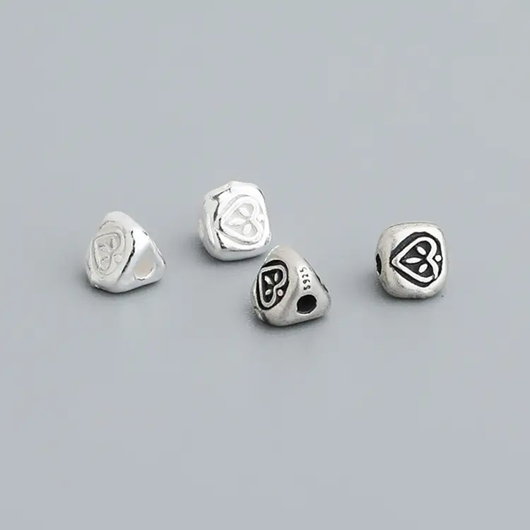 S925 Sterling Silver Peach Heart Leaf Triangle Beads - Image 3