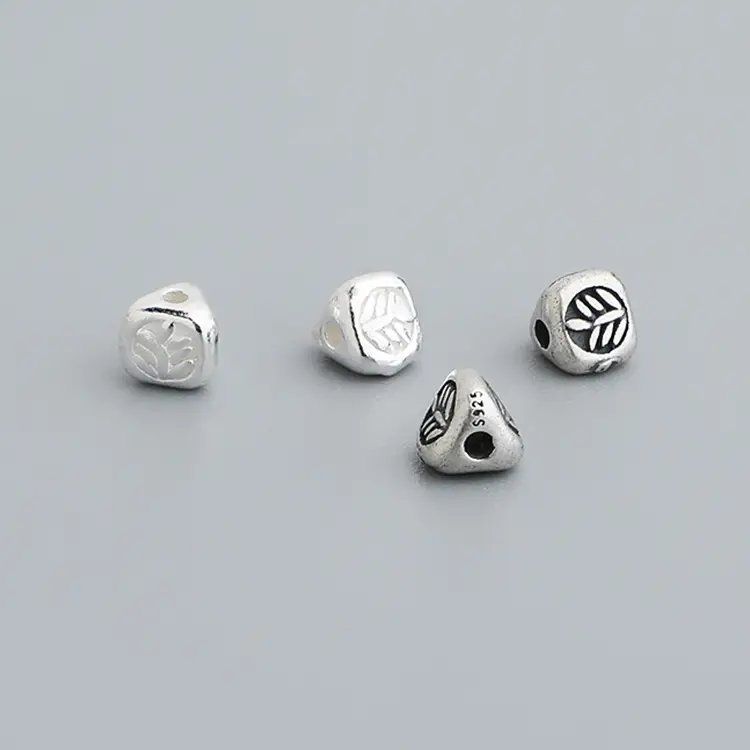 S925 Sterling Silver Peach Heart Leaf Triangle Beads - Image 5