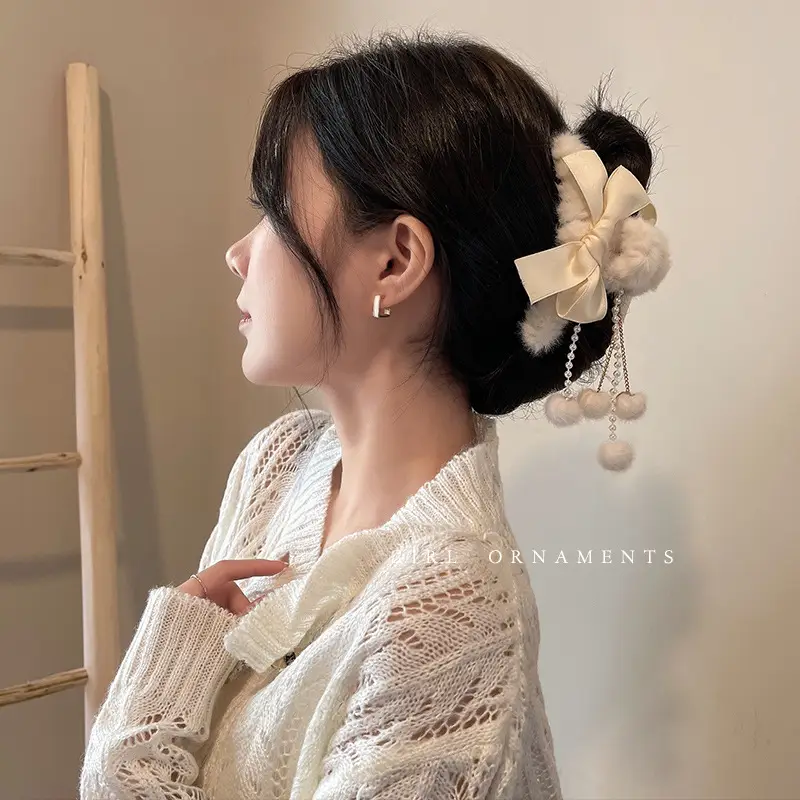 Pearl Tassel Hair Clip for Women Large Back of Head Cheongsam - Image 3