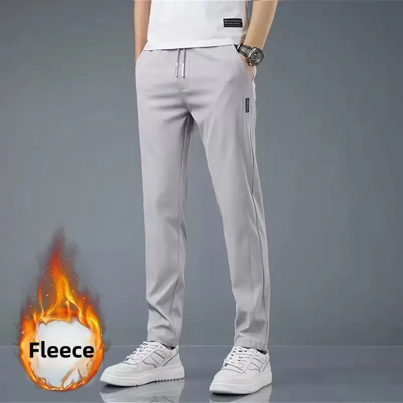 Men Fleece Lined Straight Leg Pants Grey Large - Image 15