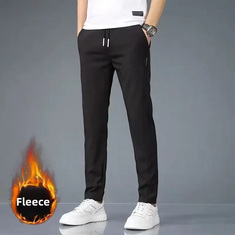 Men Fleece Lined Straight Leg Pants Grey Large - Image 5