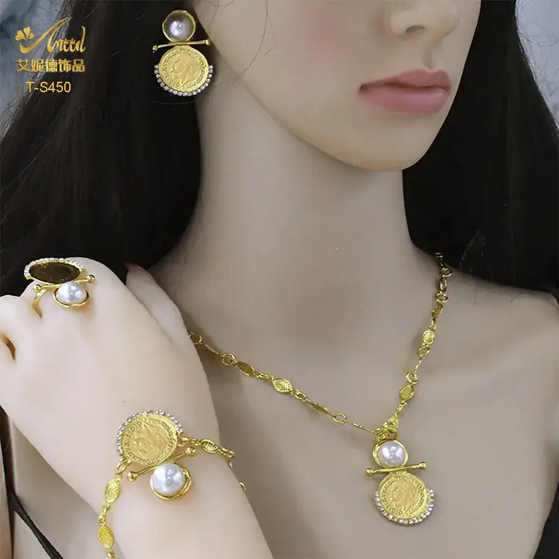 Gold Pearl Pendant Set for Women Wedding Jewelry - Image 3