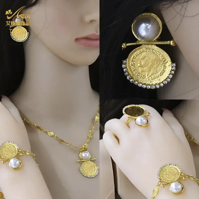 Gold Pearl Pendant Set for Women Wedding Jewelry - Image 4