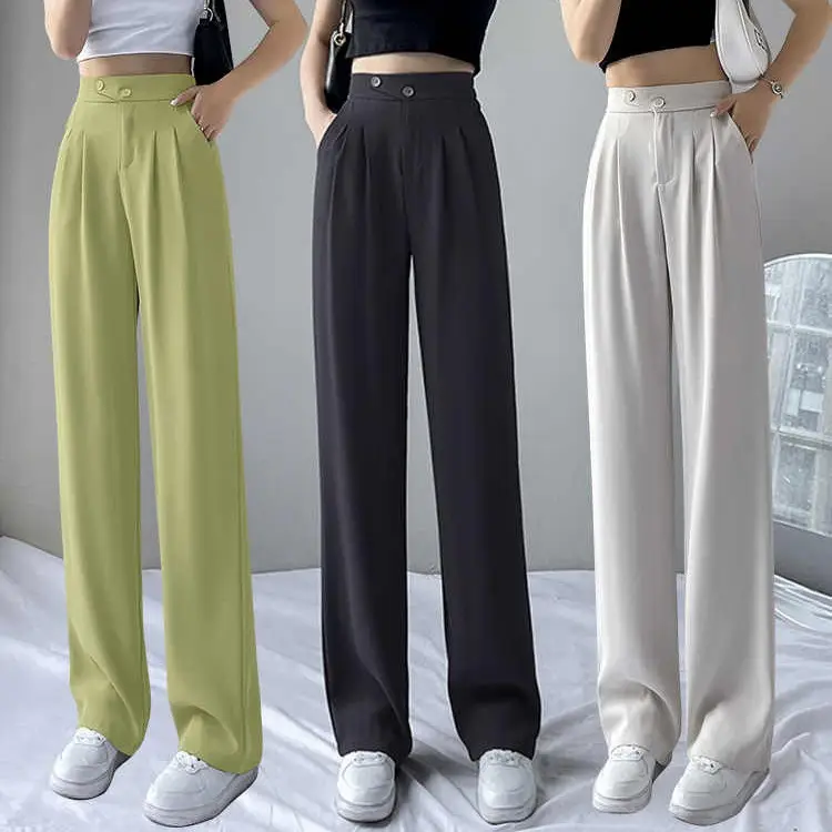Women's 2025 Ice Silk Wide Leg Pants Black Top - Image 8