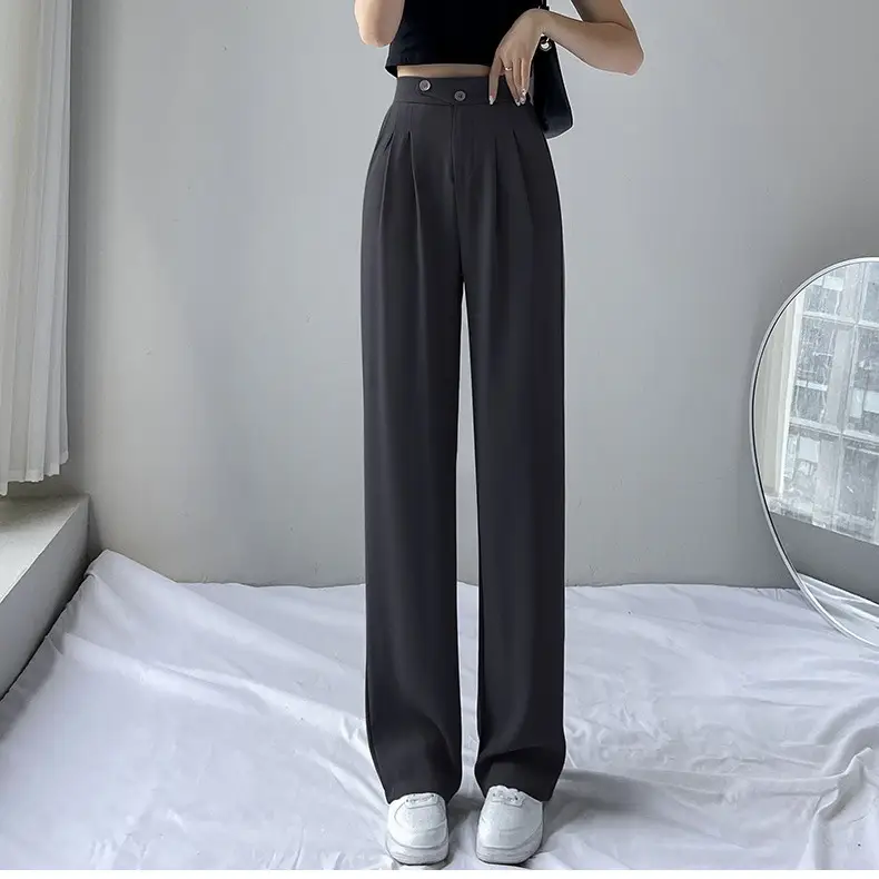 Women's 2025 Ice Silk Wide Leg Pants Black Top - Image 9