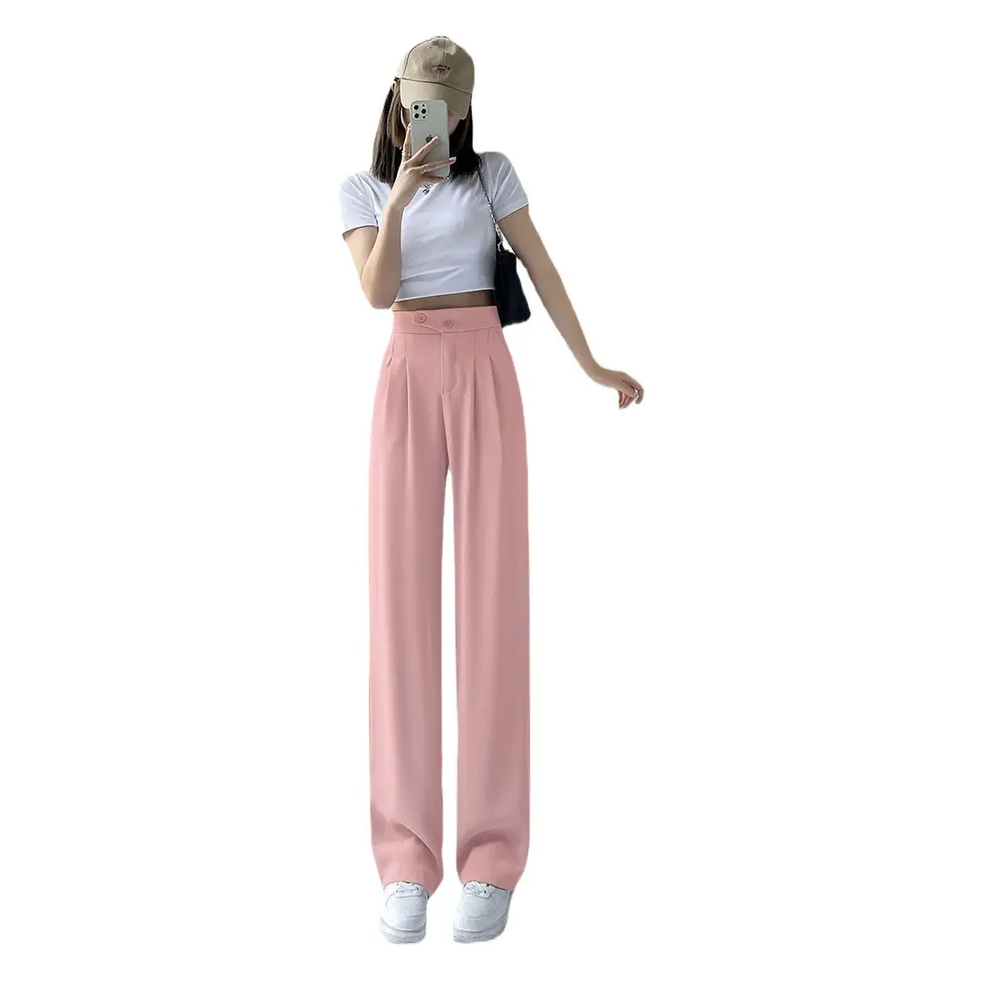 Women's 2025 Ice Silk Wide Leg Pants Black Top