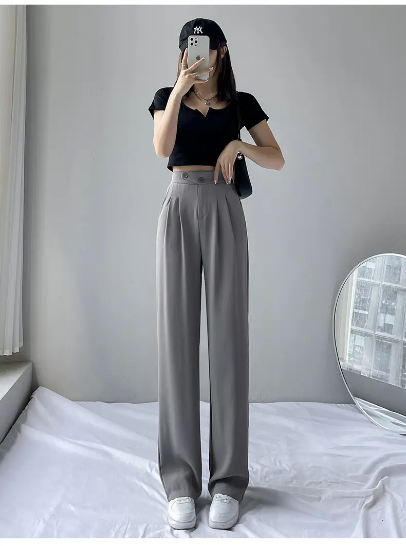 Women's 2025 Ice Silk Wide Leg Pants Black Top - Image 2