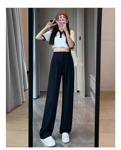 Women's 2025 Ice Silk Wide Leg Pants Black Top - Image 3