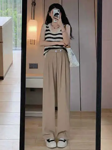 Women's 2025 Ice Silk Wide Leg Pants Black Top - Image 4