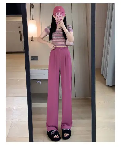 Women's 2025 Ice Silk Wide Leg Pants Black Top - Image 6