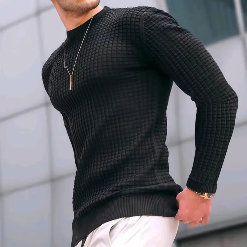 Men Knitted Crewneck Pullover Olive Green Long Sleeve - Image 8